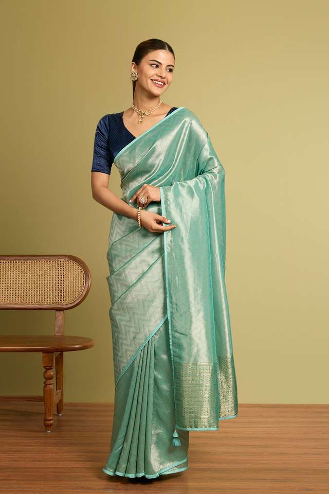 Light Blue Woven Viscose Tissue Saree thumbnail image number null