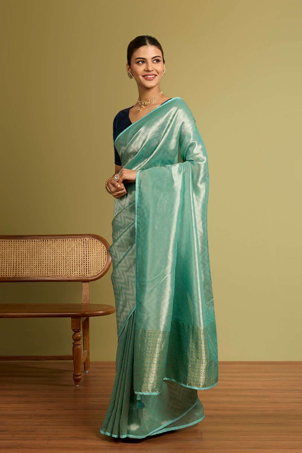 Light Blue Woven Viscose Tissue Saree image number null