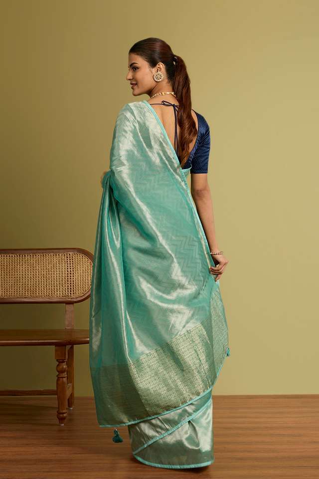 Light Blue Woven Viscose Tissue Saree thumbnail image number null