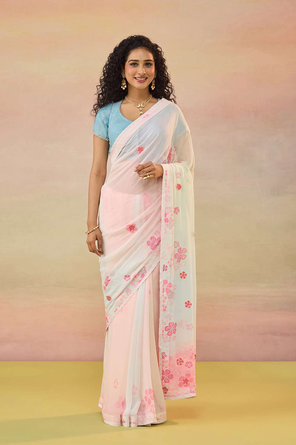 Light Pink Printed Viscose Georgette Saree image number null