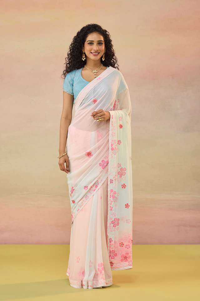 Light Pink Printed Viscose Georgette Saree thumbnail image number null