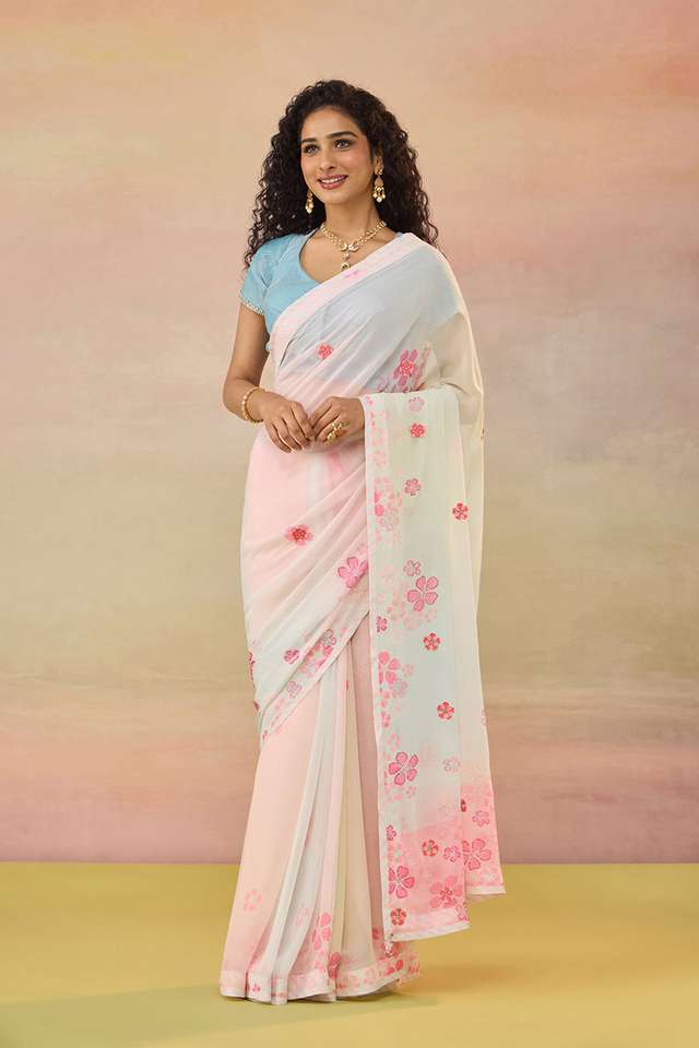 Light Pink Printed Viscose Georgette Saree thumbnail image number null