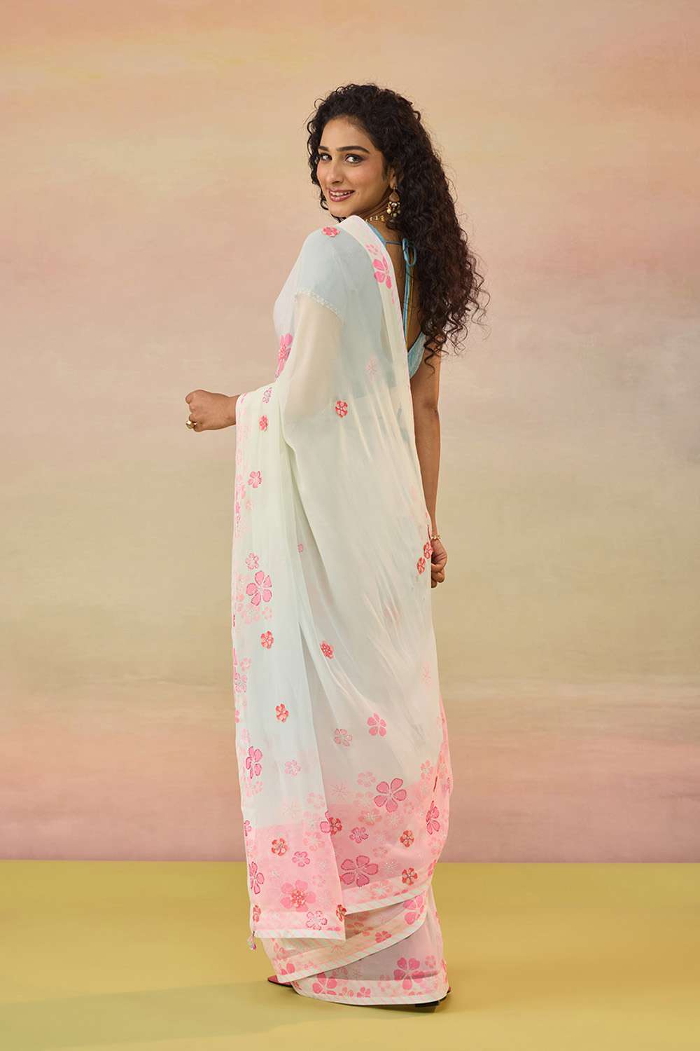 Light Pink Printed Viscose Georgette Saree image number null