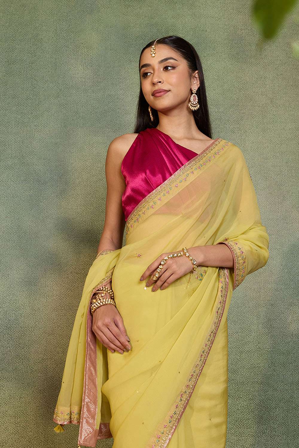 Light Green   Viscose Organza Embroidered Saree image number null
