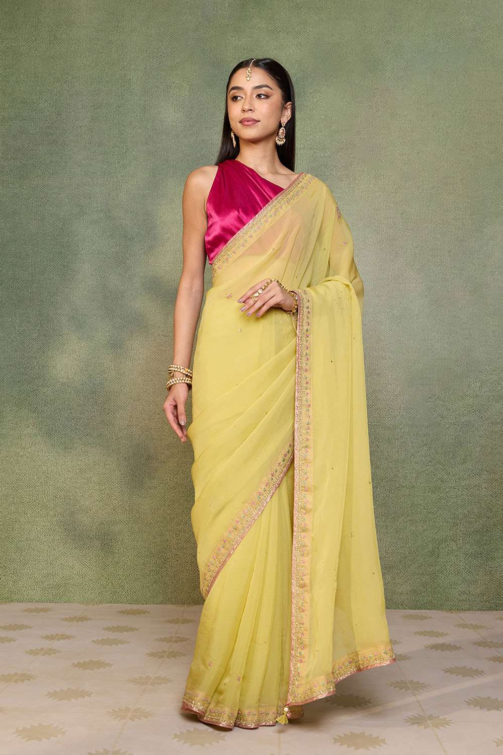 Light Green   Viscose Organza Embroidered Saree image number null