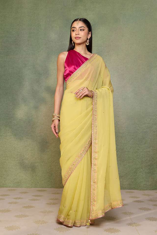 Light Green   Viscose Organza Embroidered Saree thumbnail image number null