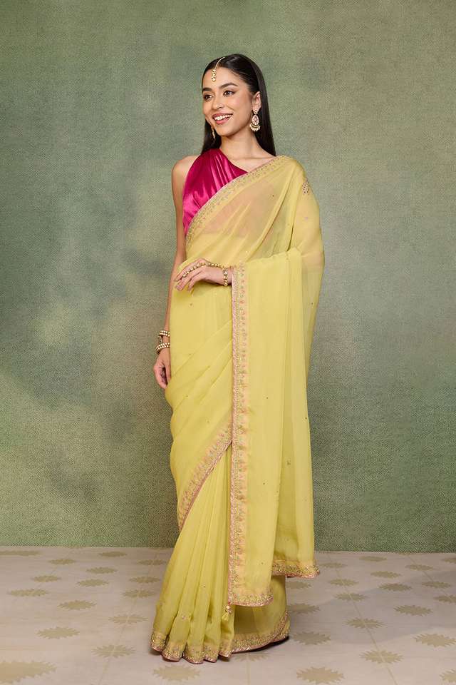 Light Green   Viscose Organza Embroidered Saree thumbnail image number null