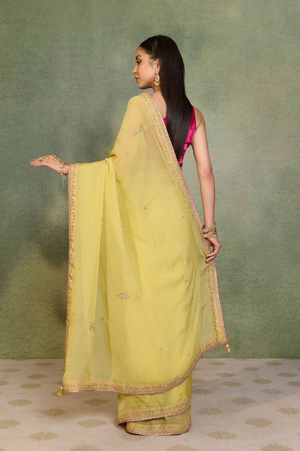 Light Green   Viscose Organza Embroidered Saree image number null