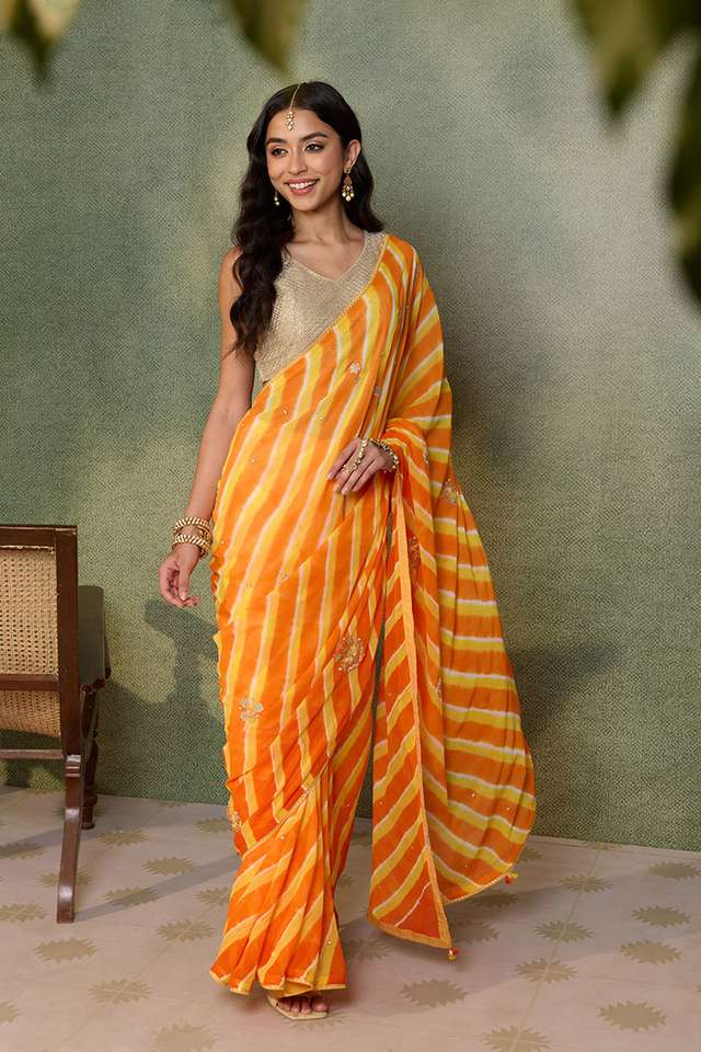 Orange Rajasthan Viscose Georgette Embroidered Saree image number