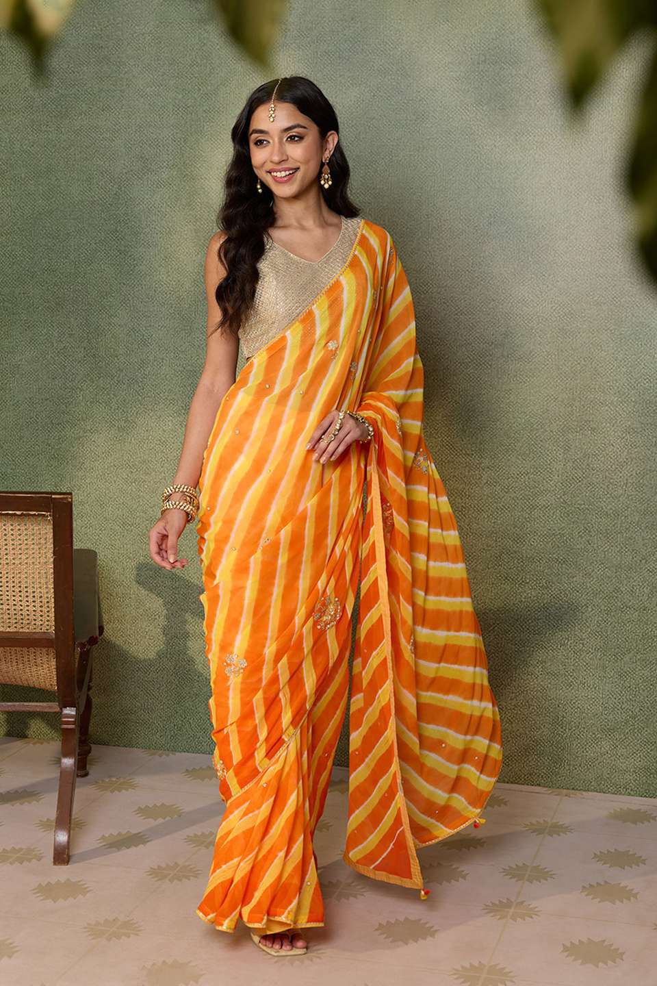 Orange Rajasthan Viscose Georgette Embroidered Saree