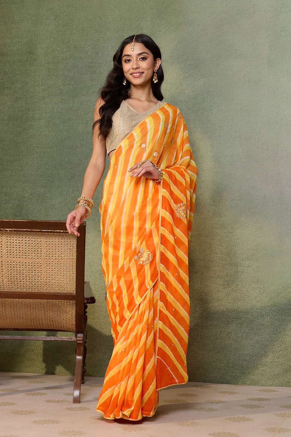 Orange Rajasthan Viscose Georgette Embroidered Saree image number null