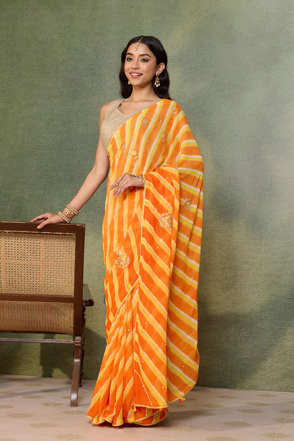 Orange Rajasthan Viscose Georgette Embroidered Saree image number null