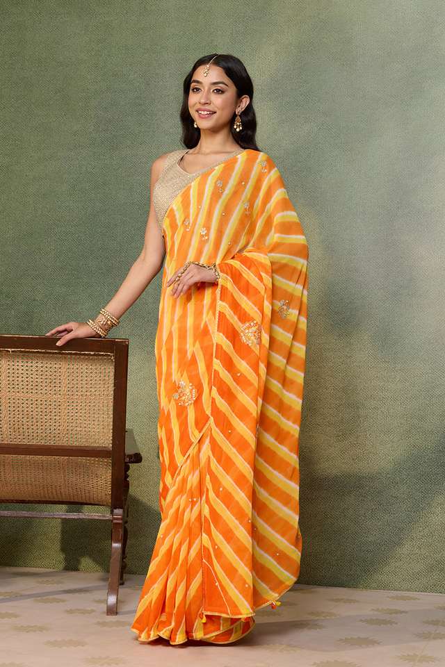 Orange Rajasthan Viscose Georgette Embroidered Saree thumbnail image number null