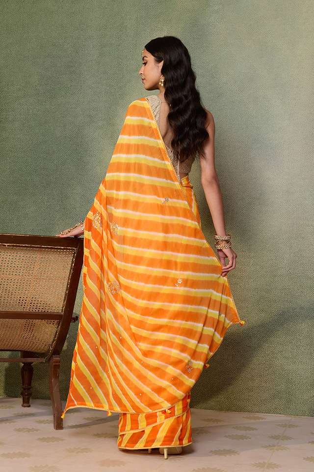 Orange Rajasthan Viscose Georgette Embroidered Saree thumbnail image number null