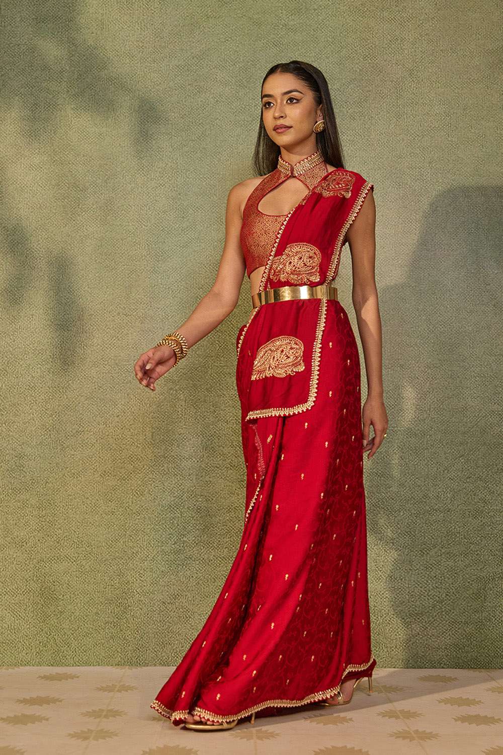 Red Rajasthan Viscose Satin Embroidered Saree image number null