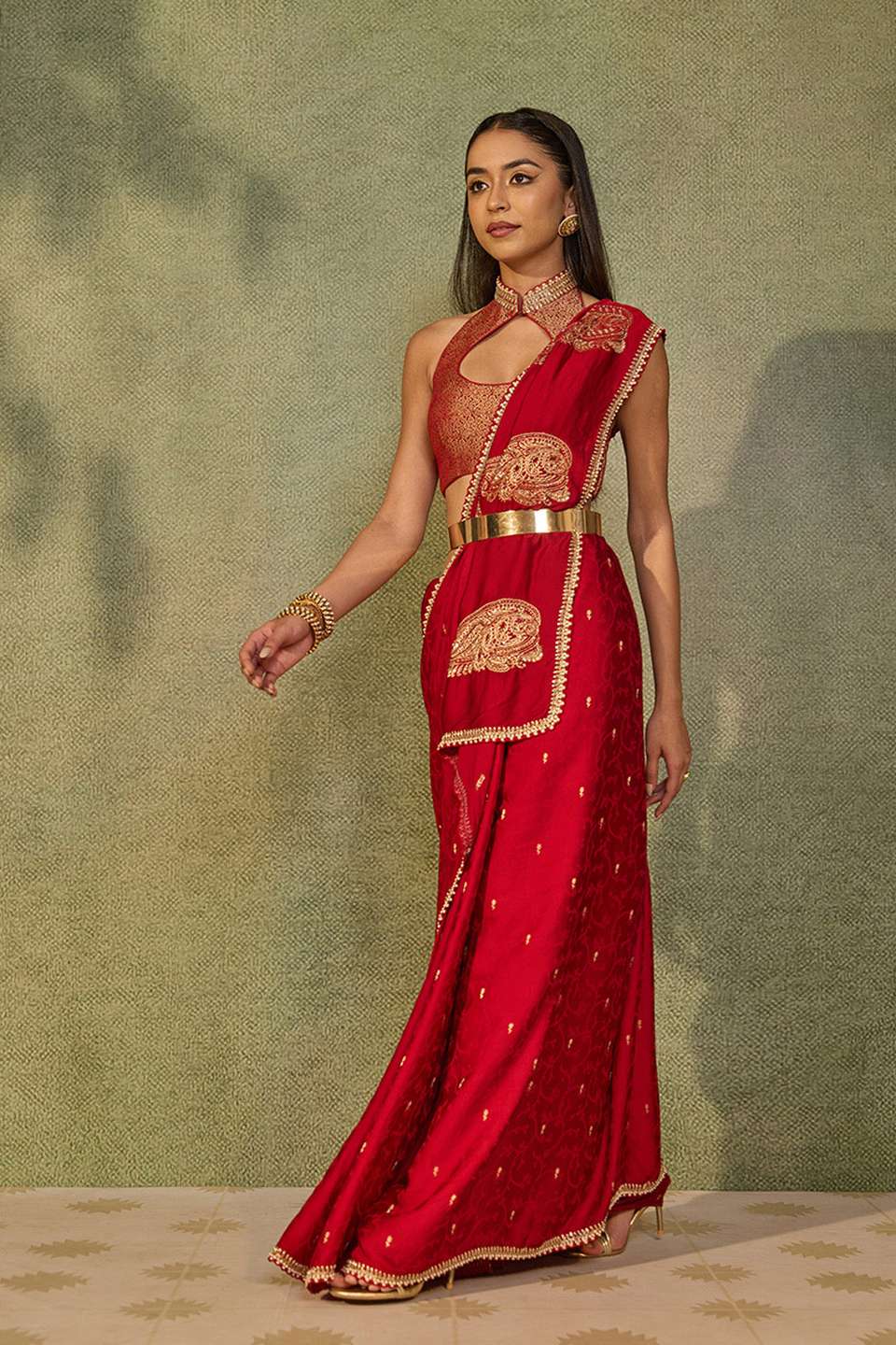 Red Rajasthan Viscose Satin Embroidered Saree