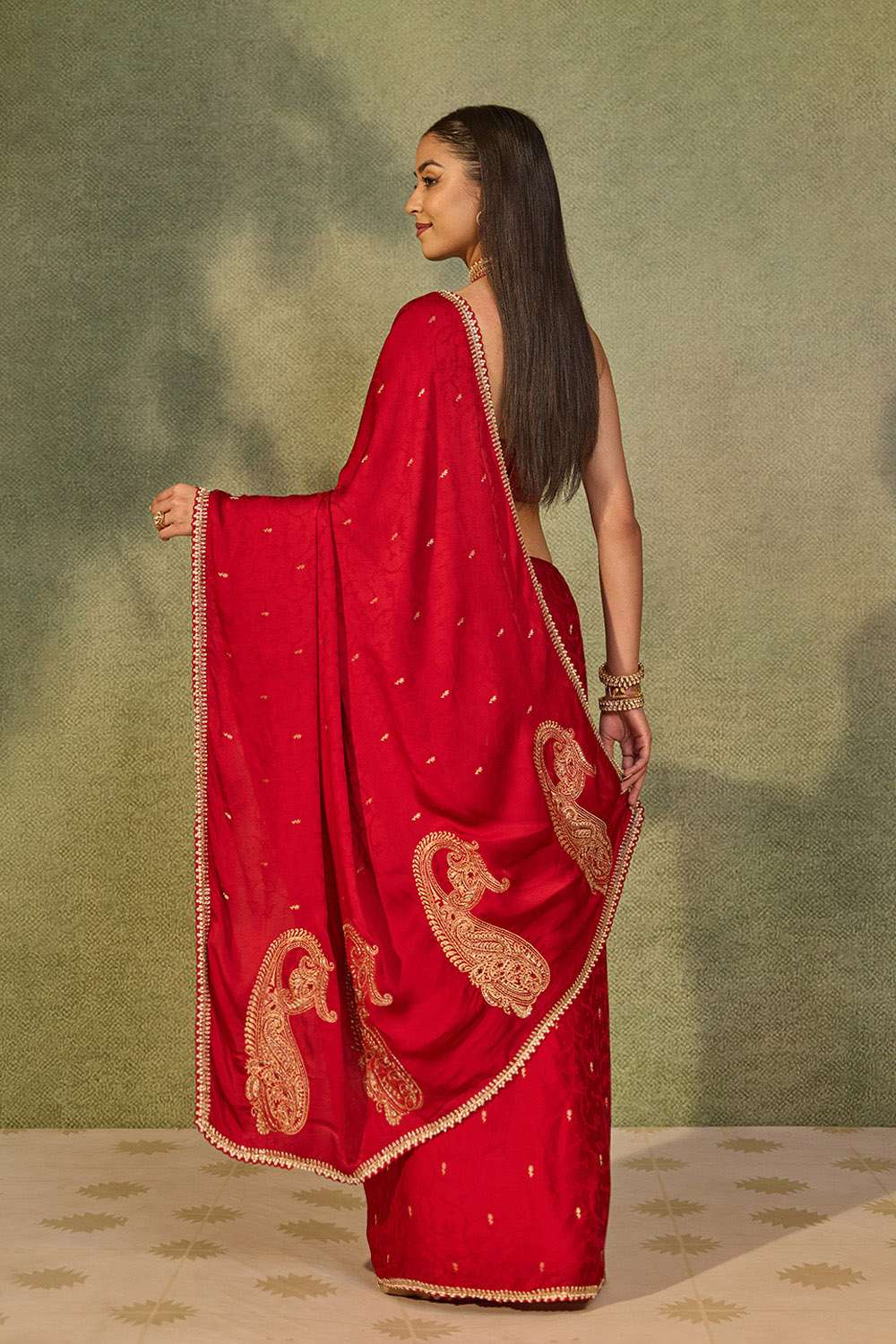 Red Rajasthan Viscose Satin Embroidered Saree image number null