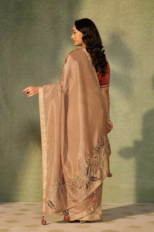 Brown Viscose Tissue Embroidered Saree thumbnail image number null