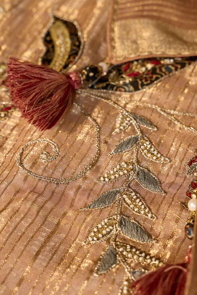 Brown Viscose Tissue Embroidered Saree thumbnail image number null