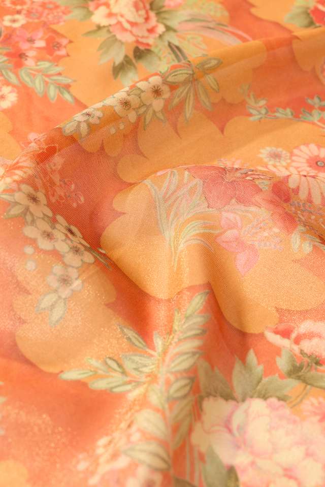 Orange Viscose Tissue Embroidered Saree thumbnail image number null