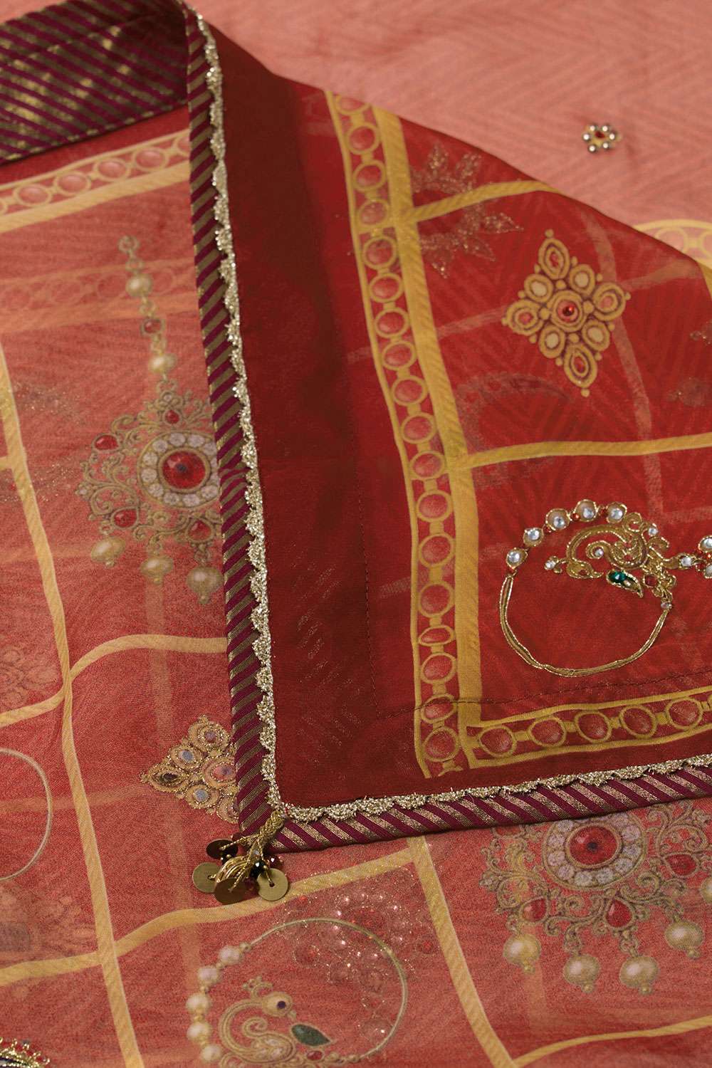 Red Printed Viscose Organza Saree image number null