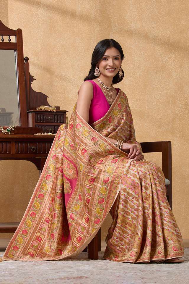 Beige Woven Pure Viscose Saree image number
