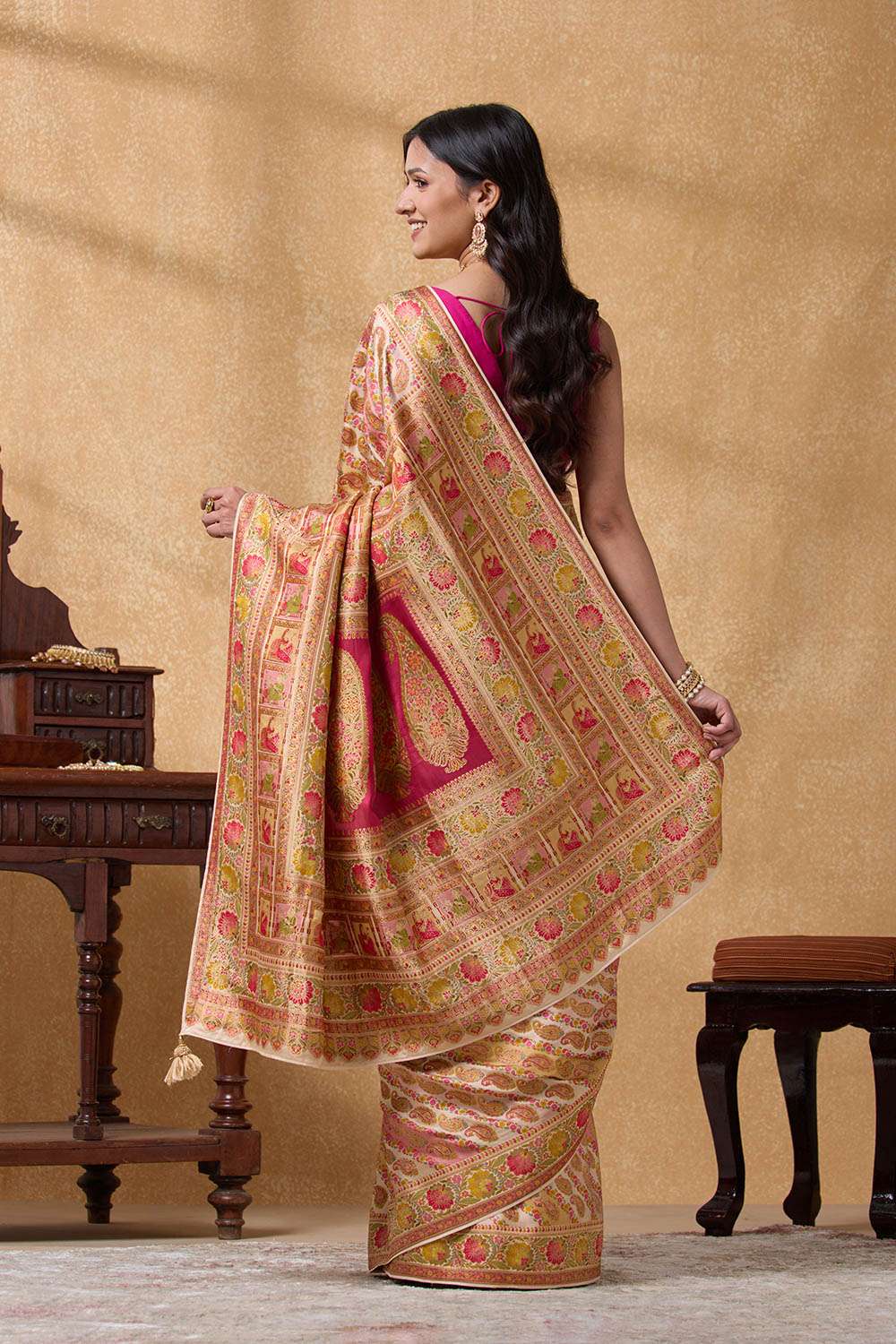 Beige Woven Pure Viscose Saree image number null