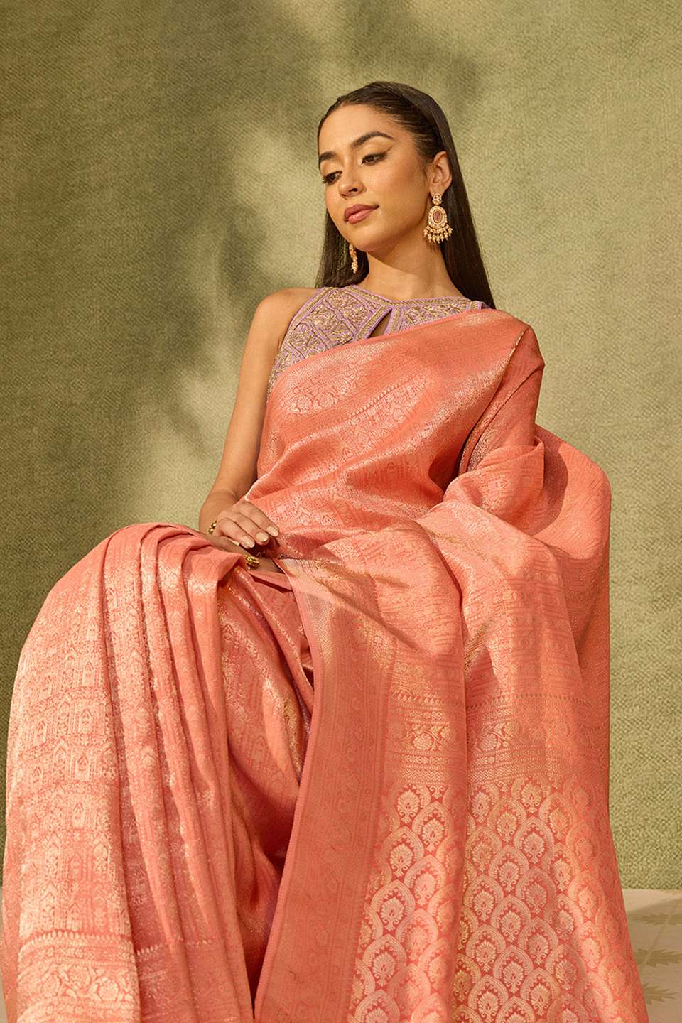 Light Pink Woven Pure Viscose Saree
