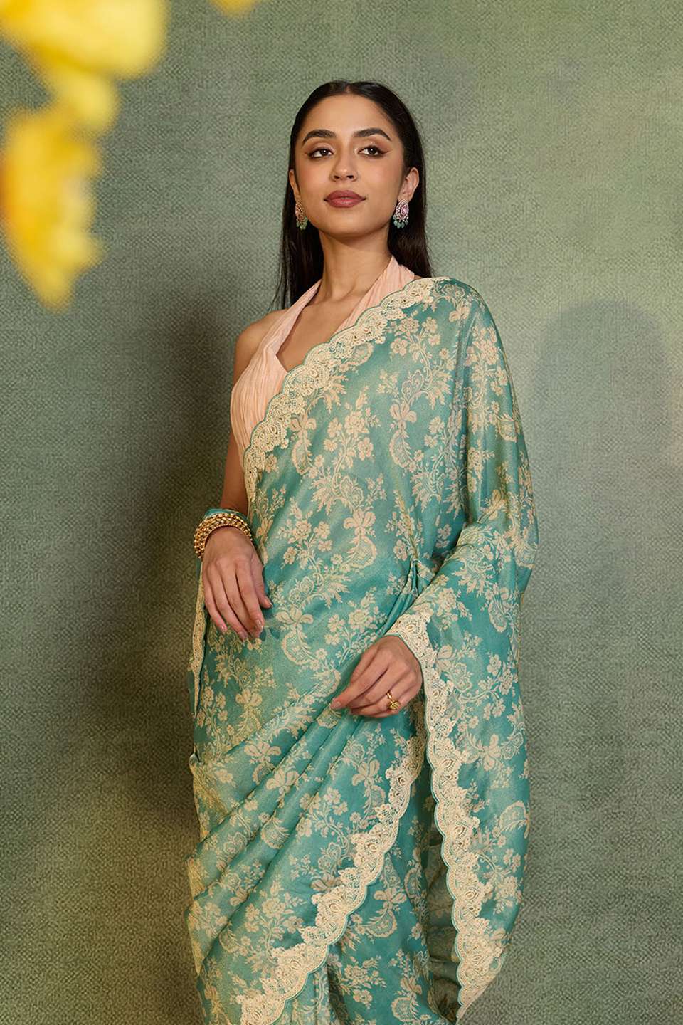 Blue Viscose Tissue Embroidered Saree