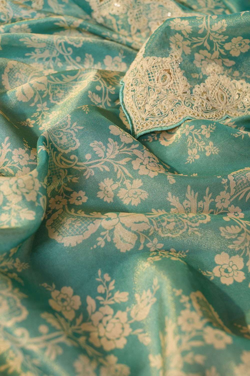 Blue Viscose Tissue Embroidered Saree image number null