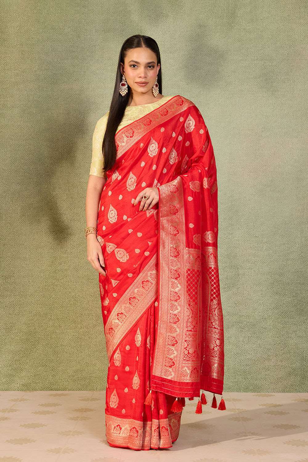 Red Woven Pure Viscose Saree image number null