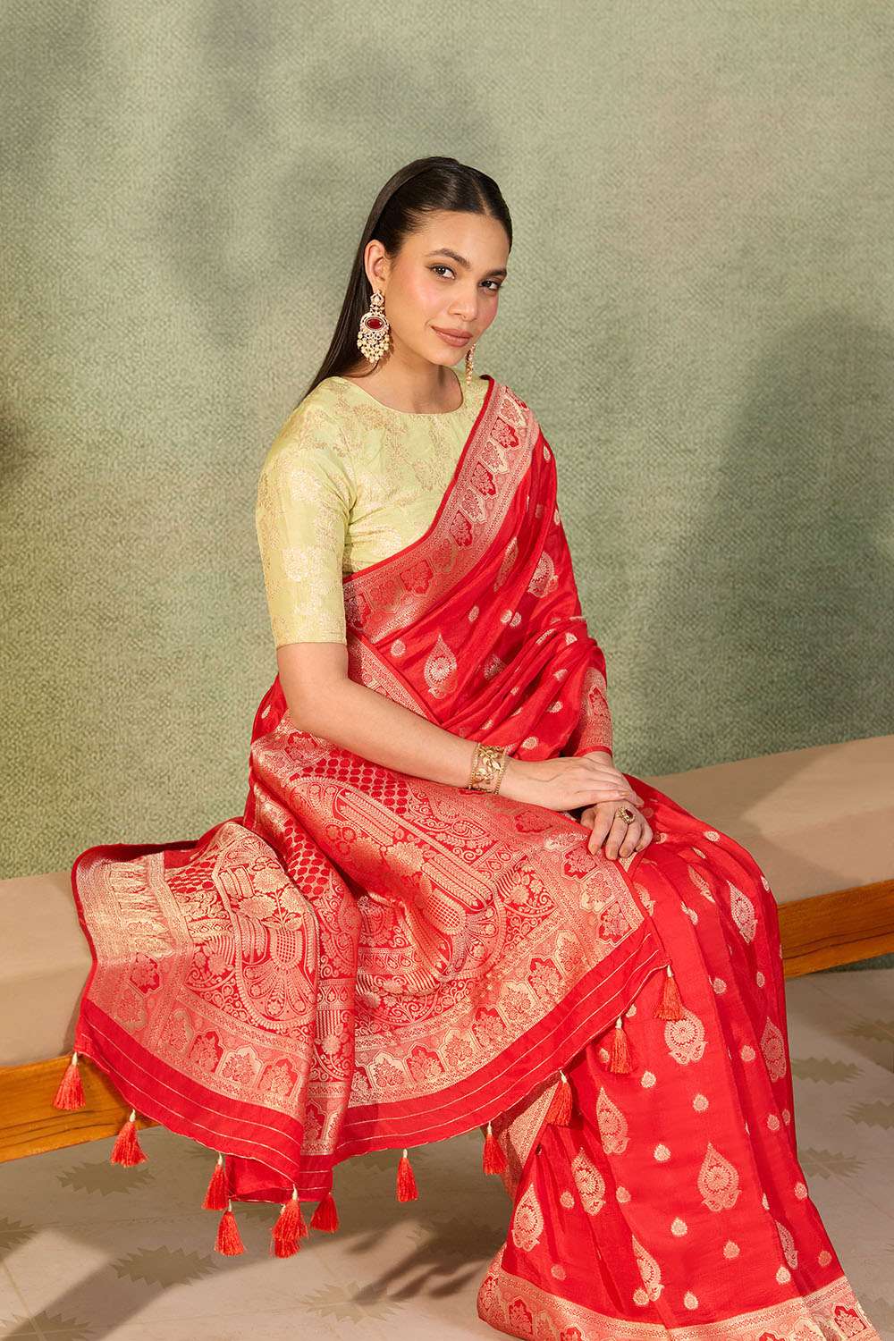 Red Woven Pure Viscose Saree image number null