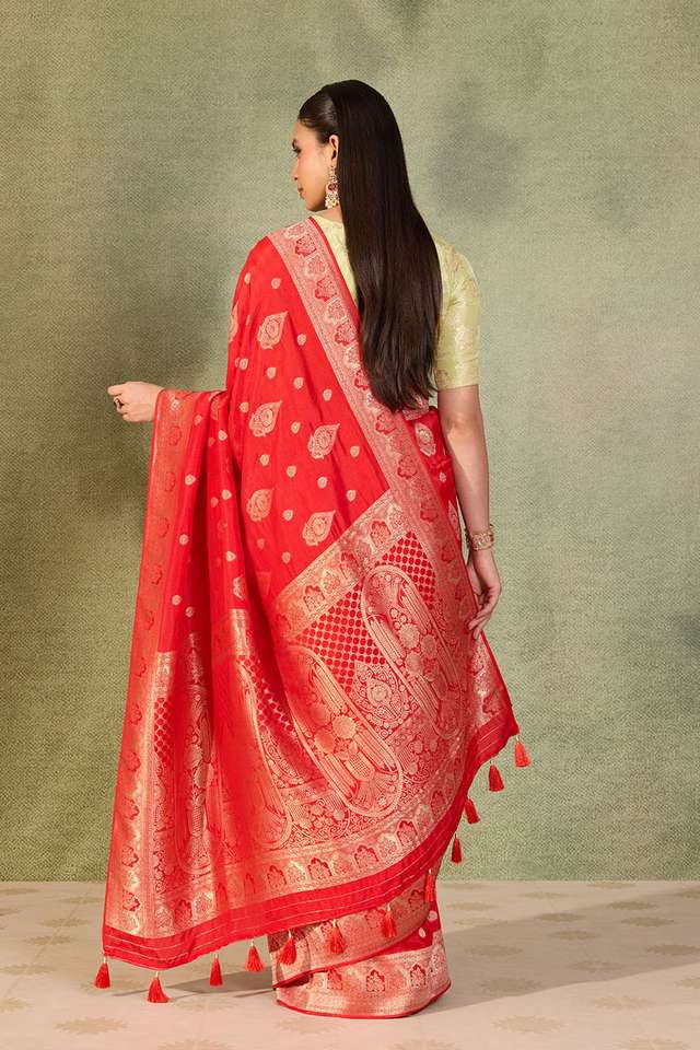 Red Woven Pure Viscose Saree thumbnail image number null