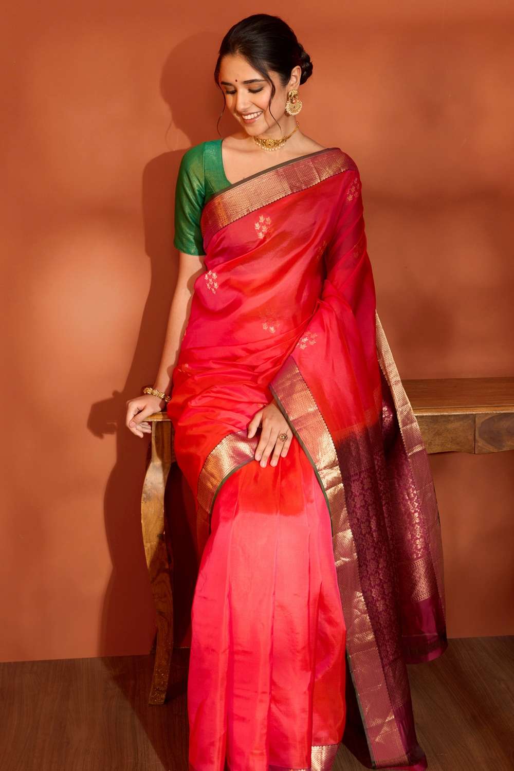 Red Woven Apsara Silk Viscose Saree image number null