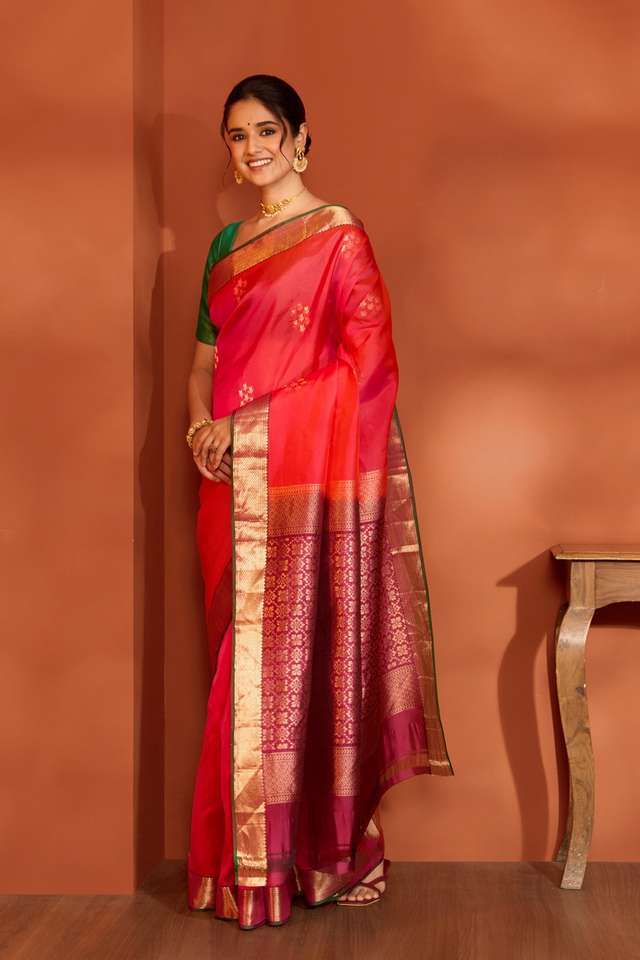 Red Woven Apsara Silk Viscose Saree thumbnail image number null