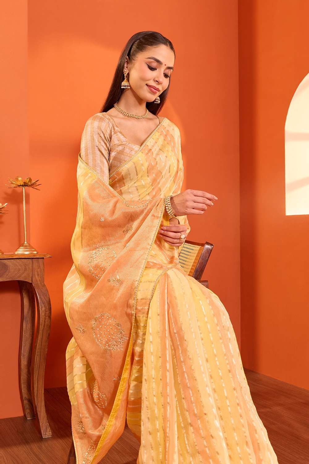 Yellow  Viscose Organza Gotta Patti Saree image number null
