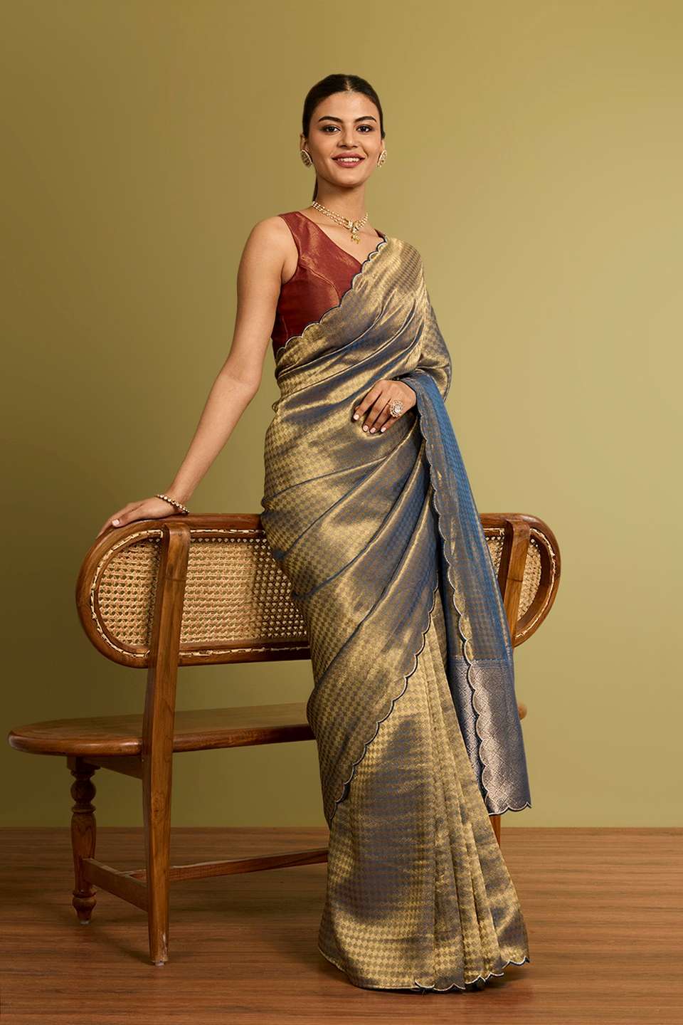 Blue Woven Viscose Tissue Saree