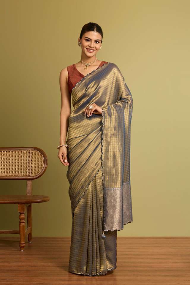 Blue Woven Viscose Tissue Saree thumbnail image number null
