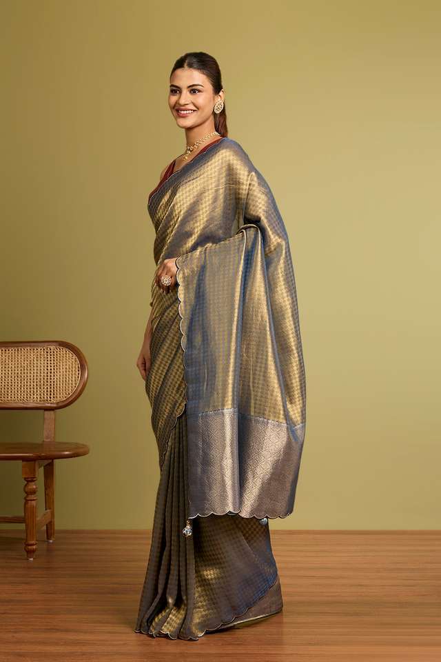 Blue Woven Viscose Tissue Saree thumbnail image number null