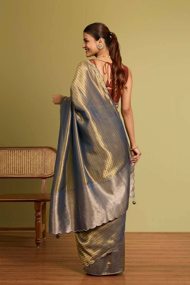 Blue Woven Viscose Tissue Saree thumbnail image number null