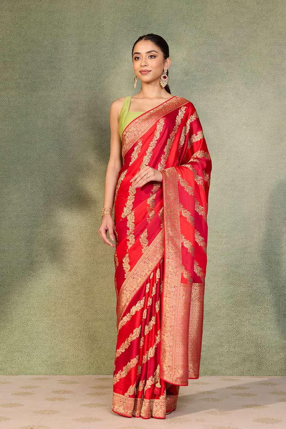 Dark Red Woven Viscose Satin Saree