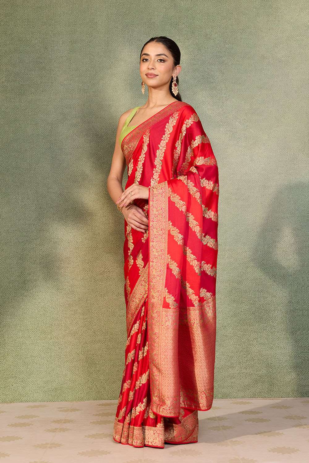 Dark Red Woven Viscose Satin Saree image number null