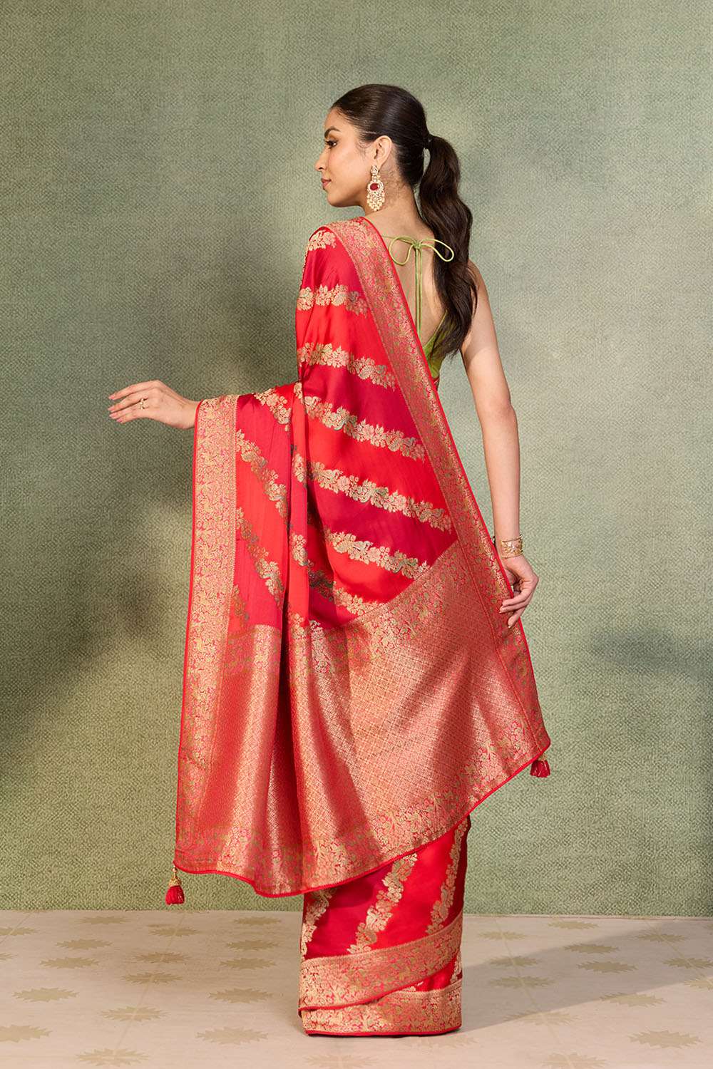 Dark Red Woven Viscose Satin Saree image number null