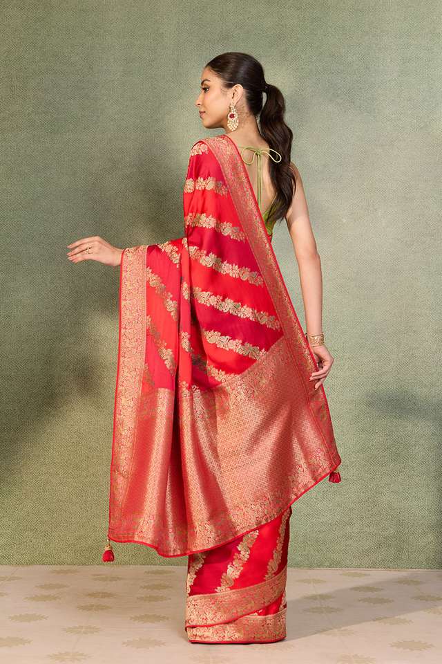 Dark Red Woven Viscose Satin Saree thumbnail image number null