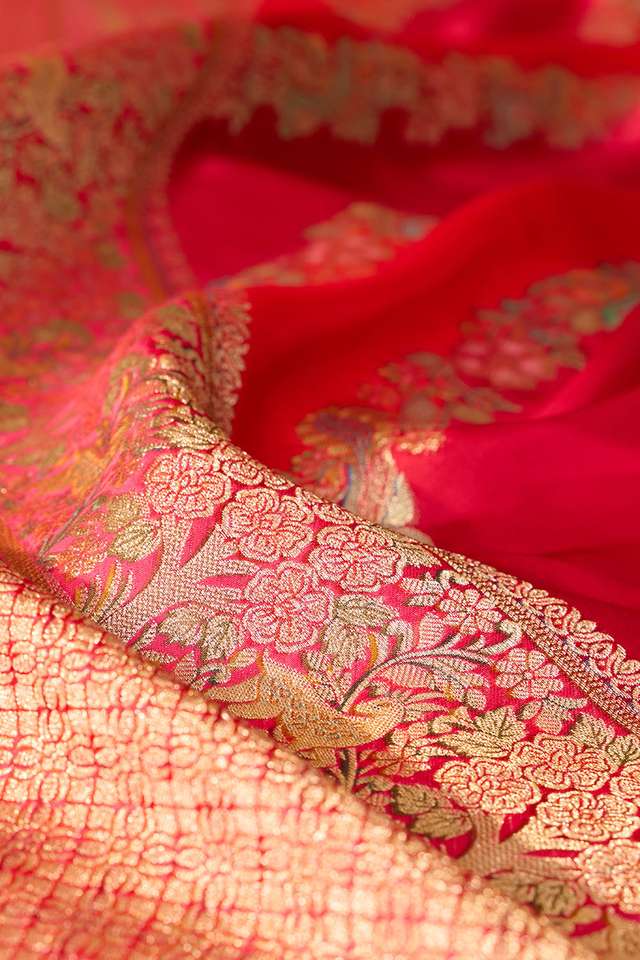 Dark Red Woven Viscose Satin Saree thumbnail image number null