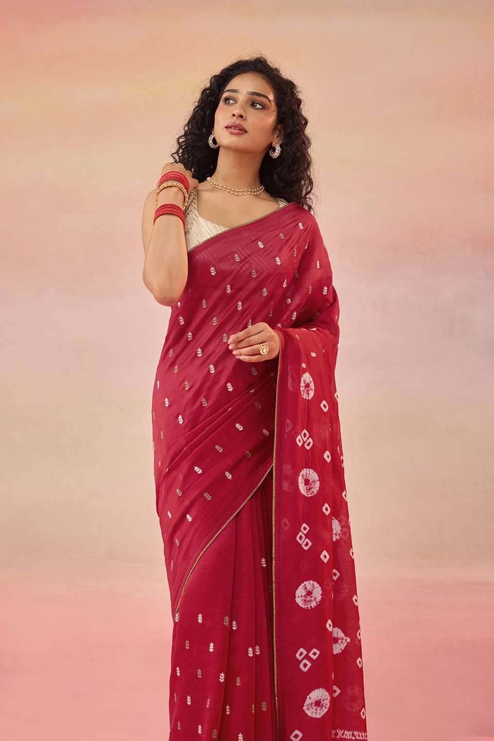 Red Gujarat Pure Silk Cotton Tie & Dye Bandhni Saree
