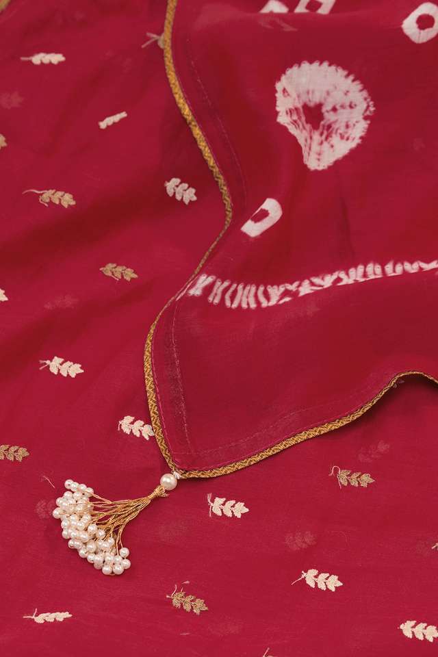 Red Gujarat Pure Silk Cotton Tie & Dye Bandhni Saree thumbnail image number null