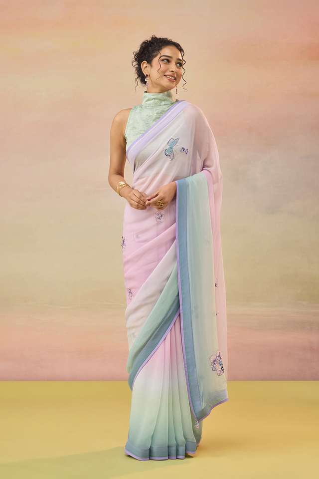Light Violet Printed Viscose Chiffon Saree image number
