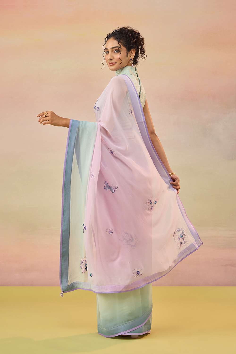 Light Violet Printed Viscose Chiffon Saree image number null