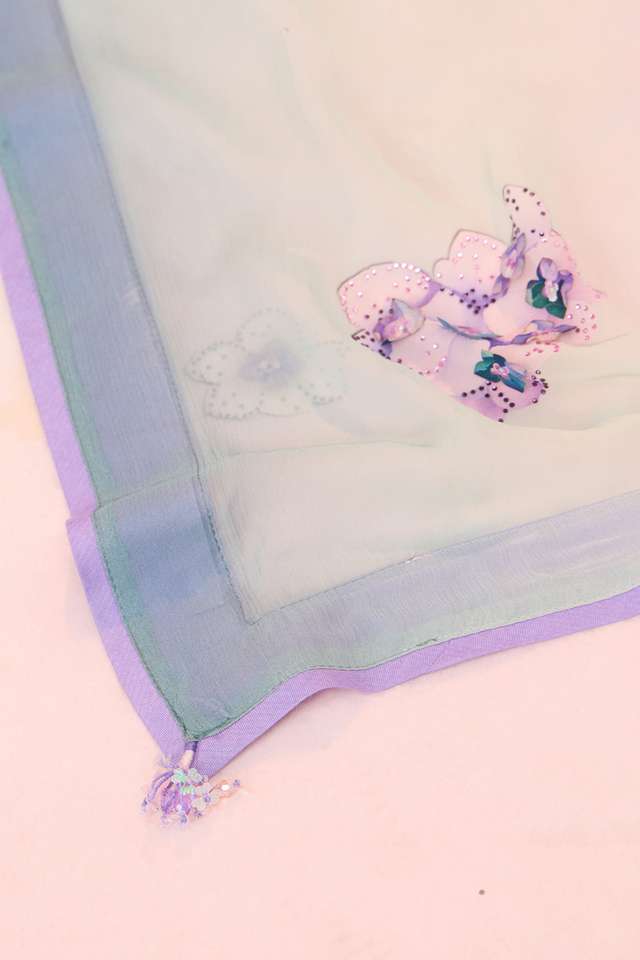 Light Violet Printed Viscose Chiffon Saree thumbnail image number null